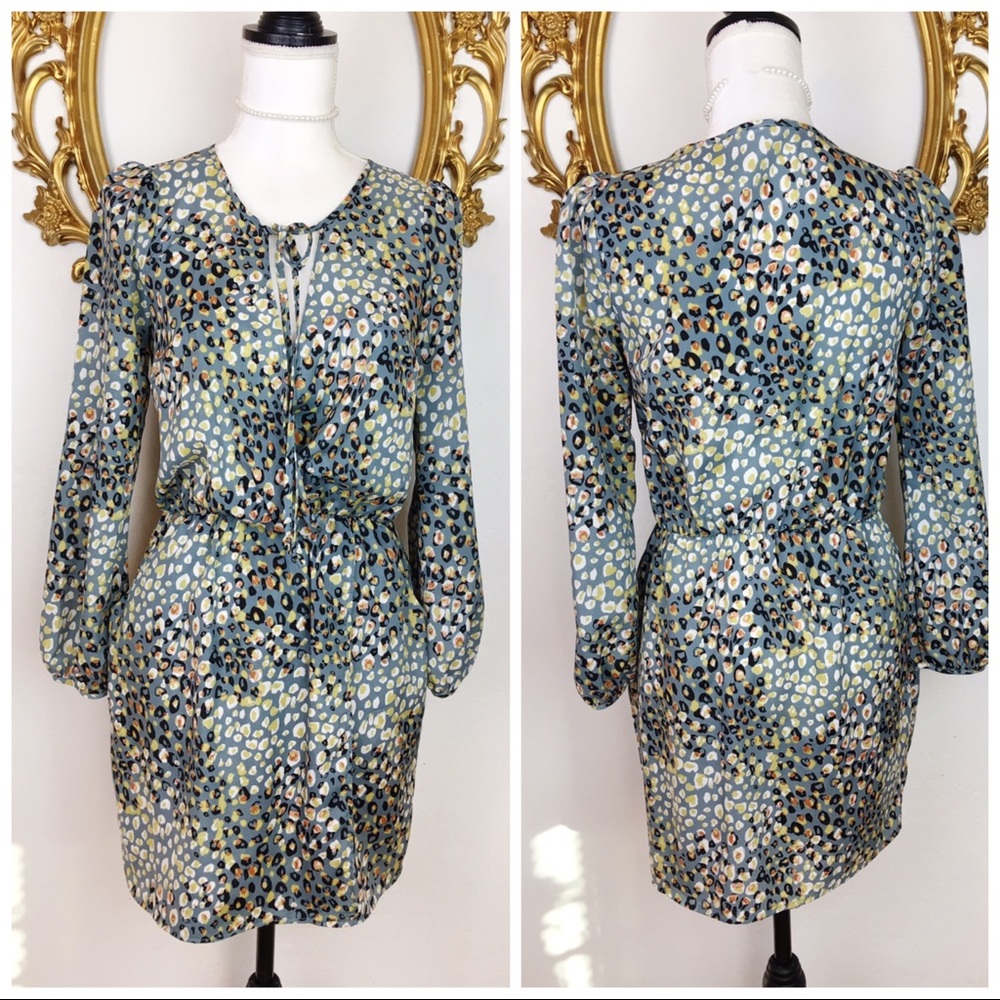 Peppermint Gray Faux Wrap Leopard Print Dress Sz S